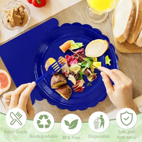 Mulbozy 75 Pcs Royal Blue Paper Plates and Napkins&Forks for Party,25-7" - Image 4