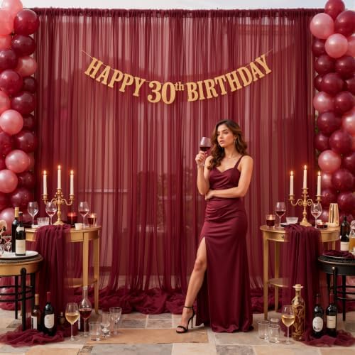 10x10ft Burgundy Tulle Backdrop Curtain for Parites, Sheer Photo Backdrop Drapes for Wedding Baby Shower Bridal Shower Birthday Party Photo Shoot Background Decorations - Image 7