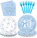 96Pcs Blue Bow 10th Birthday Party Decorations, Serves 24 by Greencian