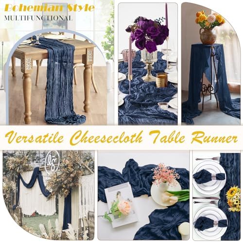 Navy Blue Cheesecloth Table Runner 6 Pack 35" Boho Gauze Runner 120 inches Long Runner Rustic Sheer Fabric Bulk for Baby Shower Wedding Bridal Birthday Party Table Decorations - Image 5