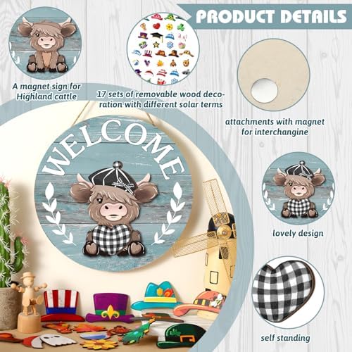 Vicenpal 35 Pcs Fall Interchangeable Highland Cow Welcome Sign, Grey Blue - Image 4