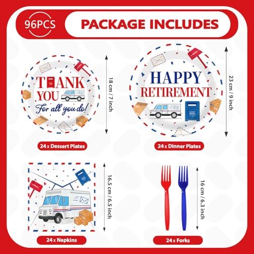 96 Pcs Mailman Retirement Party Decorations for Men, Serves 24 - Image 2