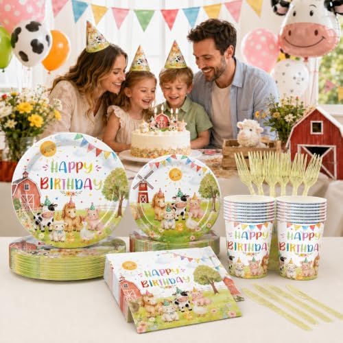 120PCS Farm Animals Birthday Party Supplies for 20, Barnyard Tableware Set - Image 3
