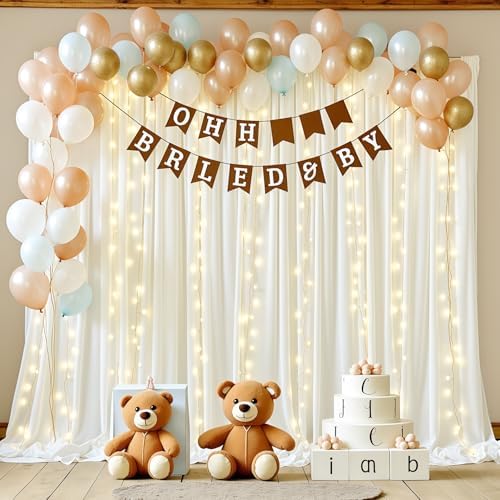 Cream White Backdrop Curtains with Lights for Wedding Parties,10x10FT Wrinkle Free Photo Backdrop Curtains Fabric Drapes for Baby Shower Ceremony Photography Photoshoot Decorations-5ft x 10ft 2 Panels - Image 4