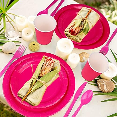 228PCS Hot Pink Party Supplies Set for 30 Guests Paper Plates Set - Image 5