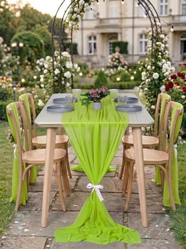 Pack of 20 Chiffon Table Runners 29 x 120 Inch, 10FT Long - Parrot Green - Image 4