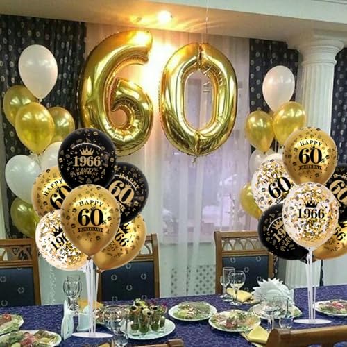 TONIFUL 4 Set 60th Birthday Decor Printed 1966 Black Gold Balloon Stand - Image 5