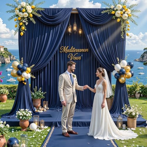 30 ft x 8 ft Navy Blue Backdrop Curtain Panels, 6 Panels 5 ft x 8 ft Wrinkle Free Polyester Photography Backdrop Drapes, Wedding Party Home Decoration Supplies - Image 6