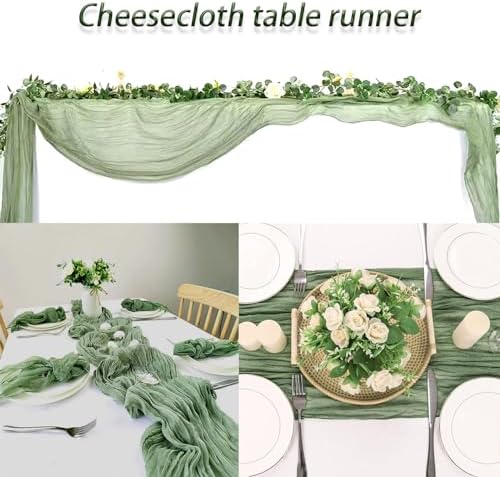 6 Pack Sage Green Cheesecloth Table Runner 20 x 120 inch Gauze Table Runners 10 FT Long,Semi Sheer Boho Cheese Cloth Fabric Table Runner Bulk for Wedding,Party,Baby Shower,Bridal Shower Decoration - Image 6