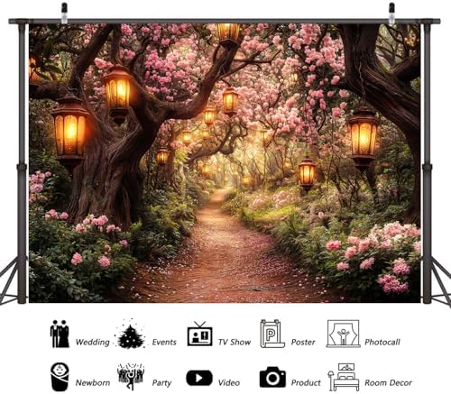 Pink Spring Enchanted Forest Backdrop, Cherry Blossom Road Fairy Tale Wonderland Garden Photography Background for Kids Girls, Baby Shower Birthday Party Decoration Cake Table Photo Booth Props 6X4FT - Image 6
