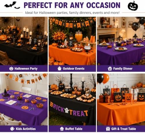 6 Pack Halloween Plastic Tablecloth Disposable, Orange Black Purple - Image 7