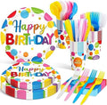 Meanplan 168 Pcs Happy Birthday Plates Napkins Tableware Set 24 Guest by Meanplan