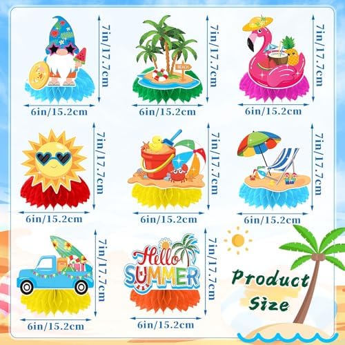 JULMELON 8PCS Summer Beach Pool Party Decorations, Honeycomb Centerpieces - Image 2