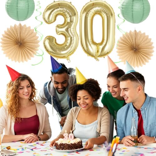 White Gold Sage Green Womens 30th Happy Birthday Party Decorations Hugmoon - Image 6