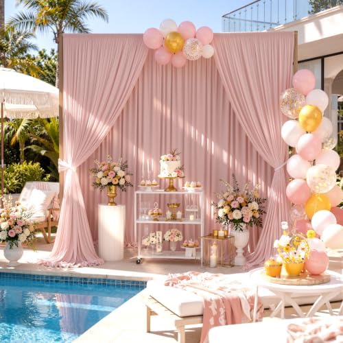 50ftx10ft Wrinkle Free Dusty Pink Backdrop Curtains for Parties, Silky Polyester Photo Backdrop Drapes 10 Panels 5x10ft Back Drop Cloth for Wedding Birthday Baby Shower Photography Background - Image 6