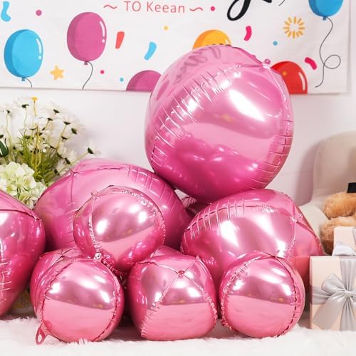 12PCS Metallic Pink Round Foil Balloons 22" 15" 10" Large Pink Balloons - Image 5