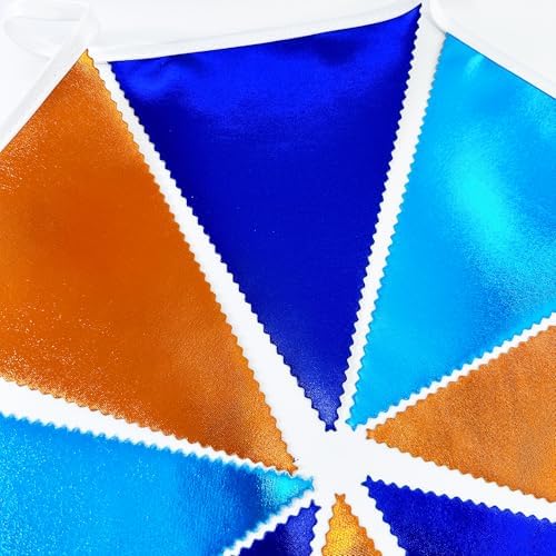 Orange Blue Party Decorations Metallic Fabric Triangle Pennant Flag Bunting Banner Garland for Birthday Baby Shower Graduation Bridal Shower Wedding Bachelorette Engagement Space Theme Party Supplies - Image 3