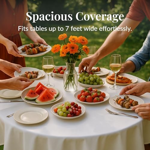 Prestee 4-Pack 84-Inch White Round Plastic Tablecloth Disposable - Durable Waterproof Table Covers for Weddings, BBQ, Parties, Outdoor Events - Elegant White Plastic Tablecloths Round for Any Occasion - Image 6