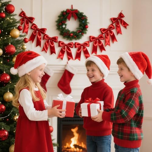2 Strings Red Bow Garland Banner Decorations, Christmas Tree Decorations - Image 3