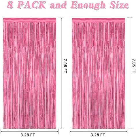 8 Pack Pink Backdrop, 3.28 FT x 7.05 FT Pink Birthday Decorations, Metallic Pink Backdrop for Photoshoot Foil Curtains Party Streamer, Valentines Day Decorations Birthday Photo Booth Props - Image 2