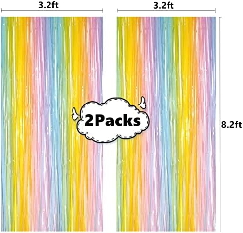 i-CHONY 2 Pcs 3.2ft x 8.2ft Rainbow Metallic Tinsel Foil Fringe Curtain Party Streamers Photo Booth Backdrop Prop for Wedding Holiday Baby Shower Bachelorette Party Decor - Image 3