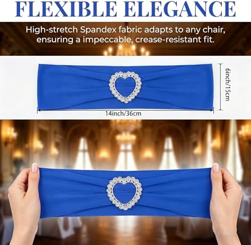 150 Pieces Chair Sashes & Bows - Stretch Spandex Chair Cover Band with Buckle for Wedding, Hotel Banquet, Birthday Party & Home Bulk Decorations (Royal Blue) - Image 2