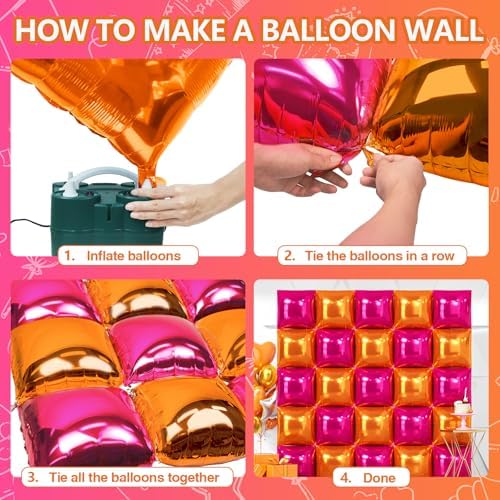 NISOCY 25PCS Rose Red and Orange Square Foil Balloons Wall Backdrop - Image 4