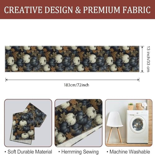 Fall Thanksgiving Table Runner 13x72 Inch by Mode - Pumpkin & Eucalyptus Print, Stylish Home Kitchen Dining Party Decoration - Image 7