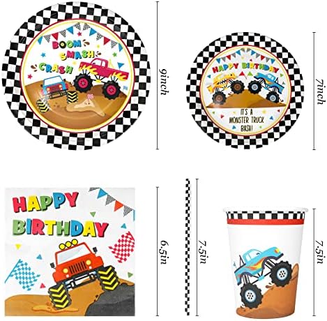 Recheel Monster Truck Birthday Decorations Plates Set, Monster Truck Plates - Image 2