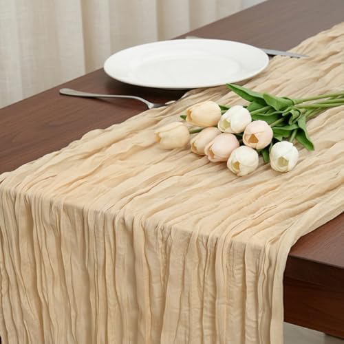 3 Pack Sand Cheesecloth Table Runner 120 Inch Boho Wedding Decor by Fixwal