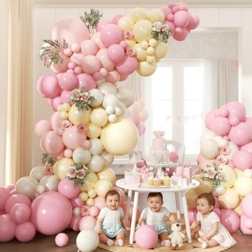 Pink and Yellow Balloon Arch Garland Kit 157pcs, Pastel Pink Light Pink Yellow Sand White Balloons Arch Kit for Birthday Baby Shower Bridal Shower Wedding Bee Bear Themed Party Decorations - Image 7