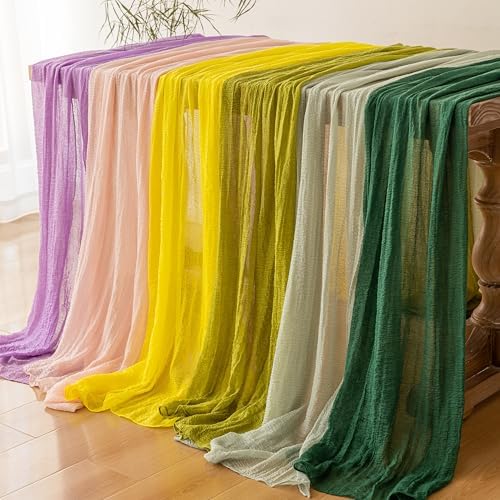 6Pcs Fall Golden Cheesecloth Table Runner 120 Inch Party Home Decor - Image 6