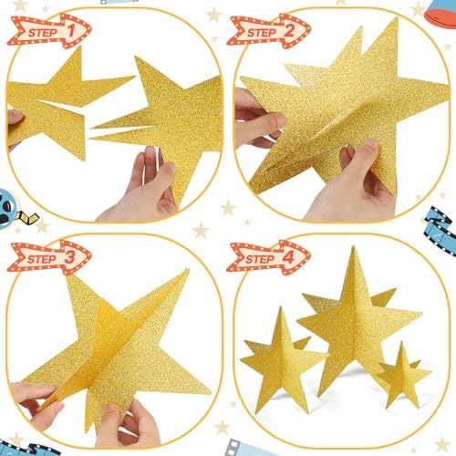 Sinload 45 Piece 3D Gold Star Centerpieces Glitter Theme Party Decorations - Image 4
