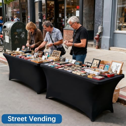 6FT Black Table Cloth - 2 Pack Fitted Stretch Rectangle Spandex Tablecloth, Washable Table Cover for Party, Picnic, Wedding, Banquet, Birthday and Festival(30" x 72") - Image 2