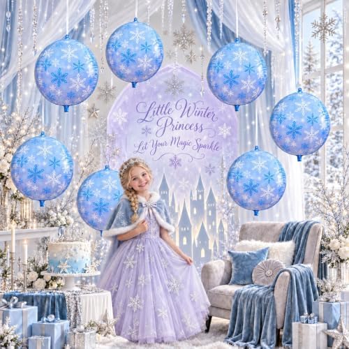 Snowflake Round Foil Balloons, 9 PCS 22Inch Winter Wonderland 4D Balloons - Image 5
