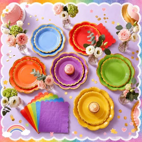 72 Pcs 24 Guests Rainbow Party Supplies Paper Plates and Napkins - Image 3