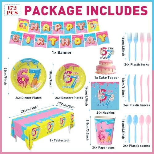 172pcs Ice Cream Birthday Party Supplies 6 7 Birthday Plates Napkins - Image 2