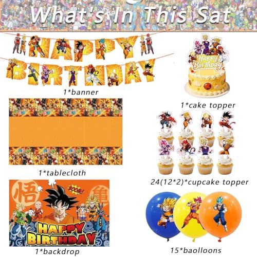 43PCS Dragon Ball Birthday Party Supplies: Banner, Cake Topper, Tablecloth, Backdrop, Cupcake Toppers, Balloons, Aluminum Balloons - Image 2
