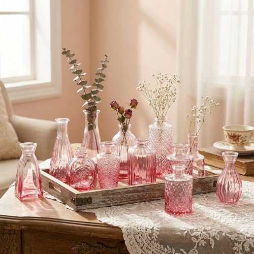 CUCUMI 12pcs Bud Vases for Centerpieces, Pink Glass Vase Set - Image 3