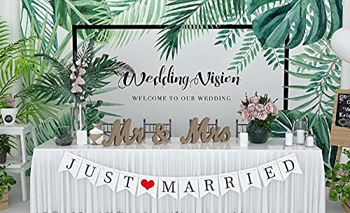VIOPVERY Wooden Mr & Mrs Wedding Sign with Just Married Banner,Wood Color - Image 3