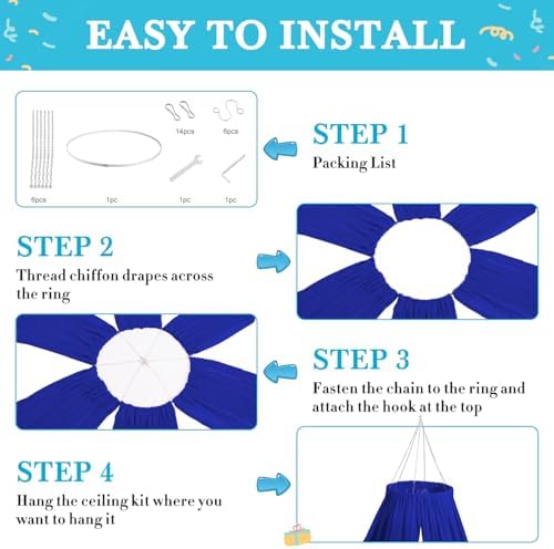 Silver Wedding Ceiling Drapes Hanging Kit Blue Ceiling Drapes 6 Panels 5x10ft with 12 Inch Ceiling Draping Hoop Ceiling Draping Fabric Sheer Ceiling Drapes for Wedding Ceremony Party Decor - Image 6