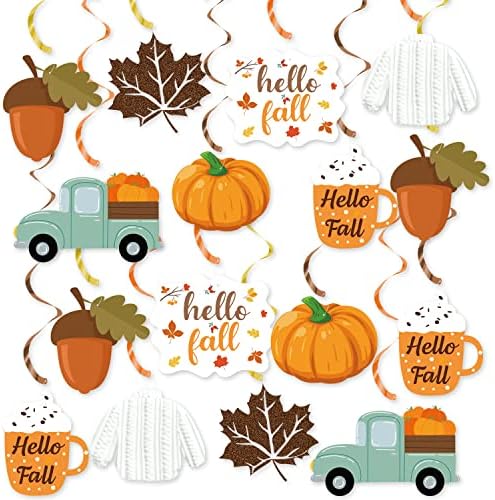 20Pcs Fall Party Hanging Decorations, Autumn Hello Fall Party Decorations, Pumpkin Leaf Truck Cutouts Thanksgiving Ornaments for Fall Party Decor Thanksgiving Party Supplies by FHzytg