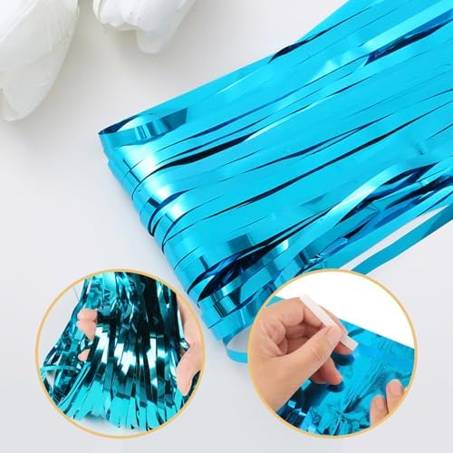 10 Pack Teal Blue Backdrop Curtain 3.2ft x 8.2ft Metallic Tinsel Foil Fringe Curtains Photo Booth Background for Birthday Party Decoration Baby Shower Engagement Wedding Christmas Decoration - Image 4