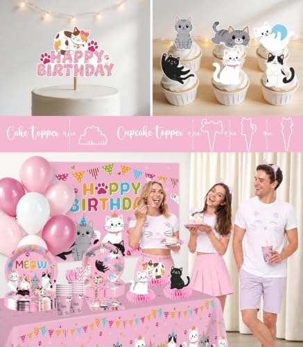 214Pcs Cat Birthday Decorations Tableware Set, 25 Serves - Image 6