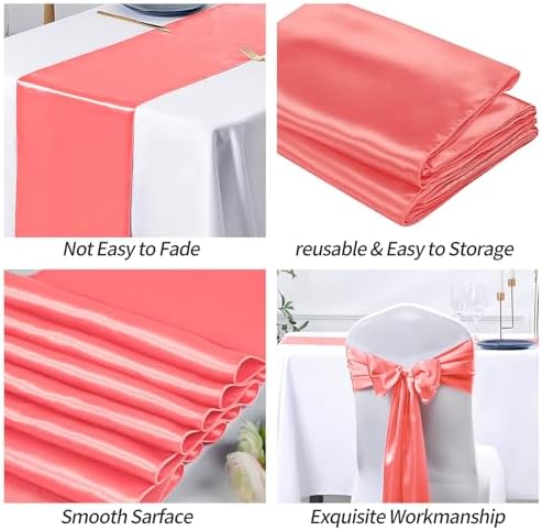 SiinvdaBZX 4 Pcs Coral Satin Table Runner 12 x 108 inches Long - Image 5