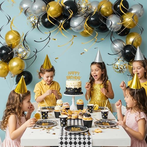 BEISHIDA 20Pcs Black Gold Hanging Swirls Birthday Graduation Ceiling Decor - Image 7