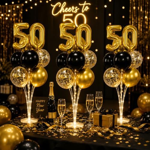 6 Set 50th Birthday Party Balloon Table Centerpieces with LED Light up - Image 2