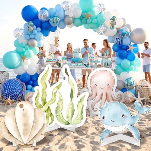 Honoson 4 Pcs Large 32" Under The Sea Party Decorations Ocean Animal Shell Cardboard Cutouts Standup Baby Shower Backdrop Photo Props Sign for Marine Animal Birthday Party Decor - Image 6