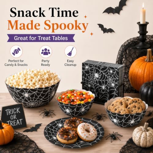 Halloween Plates and Napkins Set, 50-Piece Spider Web Party Set - Image 7