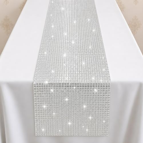 Disco Party Decorations - Glitter Disco Table Runner | Retro 70s 80s Disco Ball Decor Indoor Outdoor - Silver Sequin Party Favors Supplies for Wedding Bachelorette Birthday Dance Party by OHOME